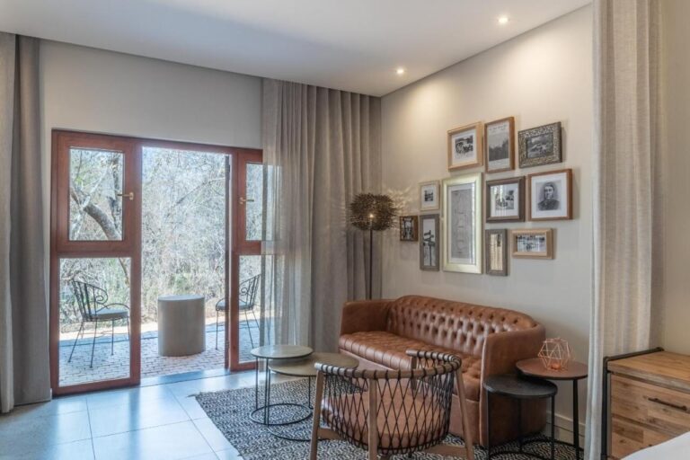 The living area of a room opening onto a balcony